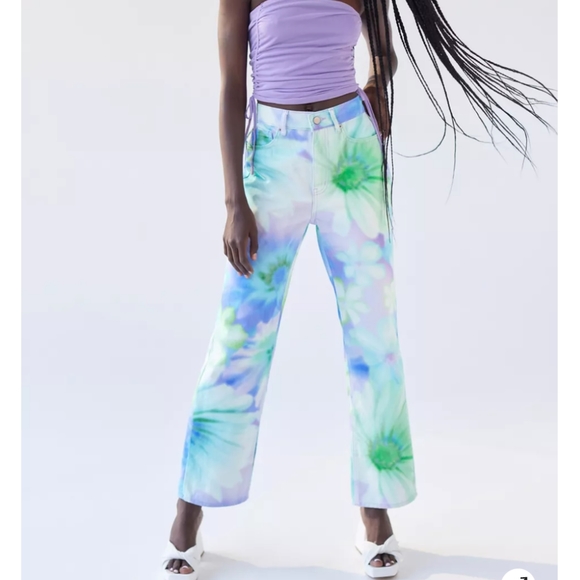 BDG Denim - BDG High Waisted Cowboy Jeans - Floral Multi Tie Dye Design